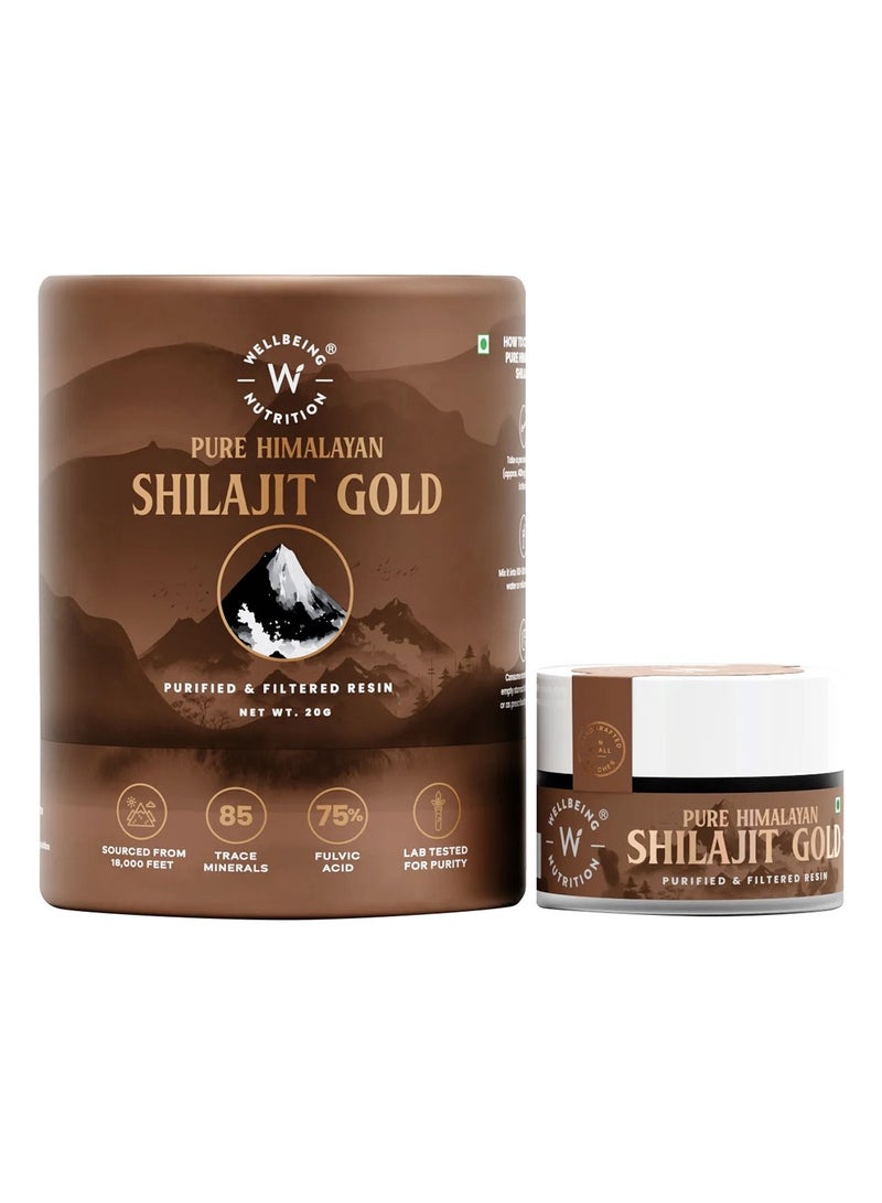 Wellbeing Nutrition Pure Himalayan Shilajit Gold Resin for Strength, Stamina, Performance, Stress Relief and Vitality | With Ashwagandha, Safed Museli & Swarna Bhasma (24K Gold Leaf) - Image 2