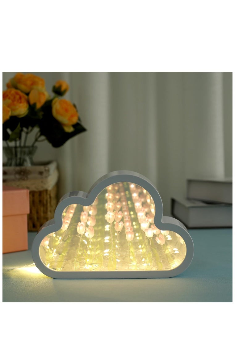 NIBEMINENT Cloud Tulip Lamp Handmade DIY Mirror Night Light Simulation Flower Sleeping Table Creative LED Bedside Desktop Room Decor for Girls Gift - Image 1