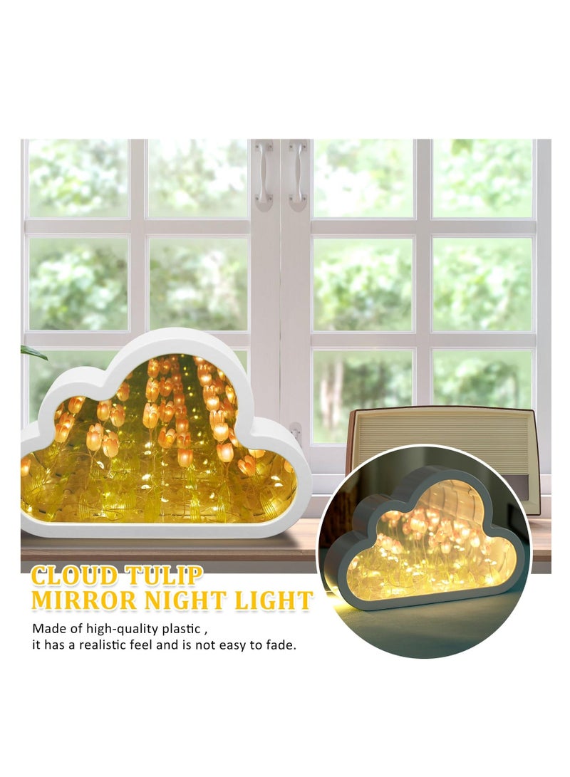 NIBEMINENT Cloud Tulip Lamp Handmade DIY Mirror Night Light Simulation Flower Sleeping Table Creative LED Bedside Desktop Room Decor for Girls Gift - Image 3