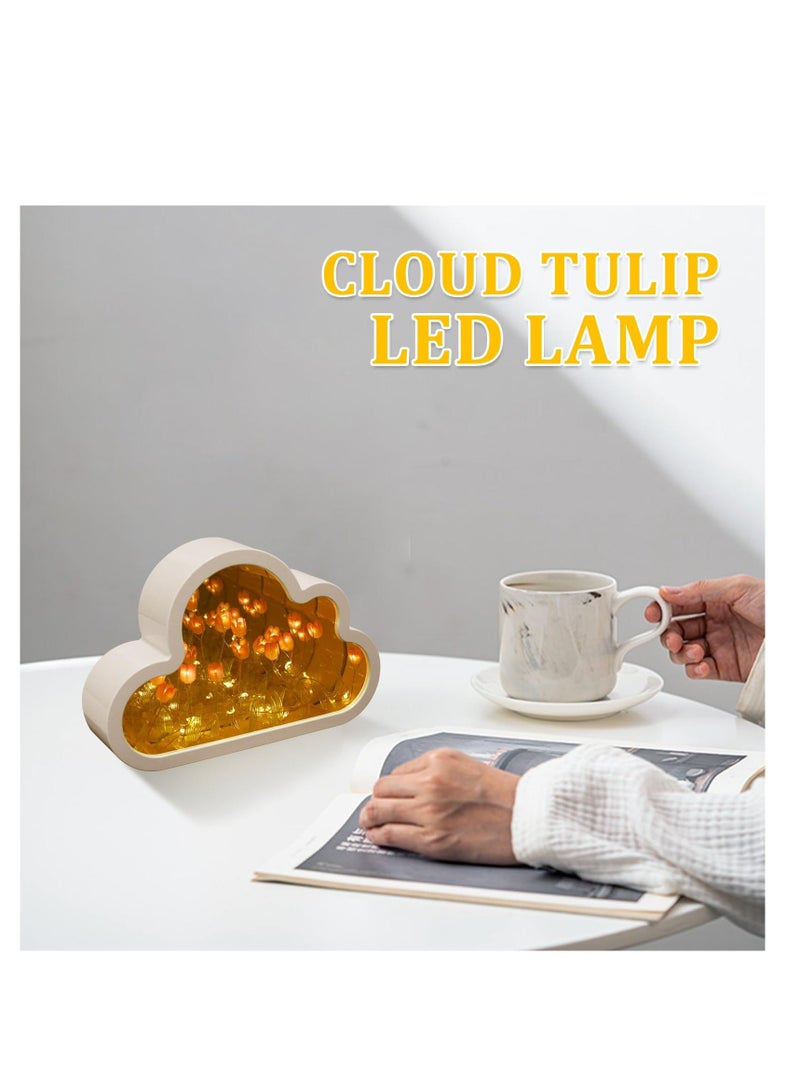 NIBEMINENT Cloud Tulip Lamp Handmade DIY Mirror Night Light Simulation Flower Sleeping Table Creative LED Bedside Desktop Room Decor for Girls Gift - Image 4