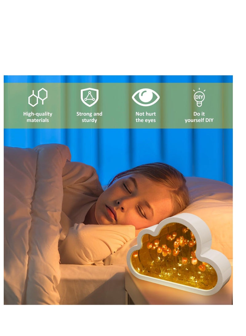 NIBEMINENT Cloud Tulip Lamp Handmade DIY Mirror Night Light Simulation Flower Sleeping Table Creative LED Bedside Desktop Room Decor for Girls Gift - Image 2