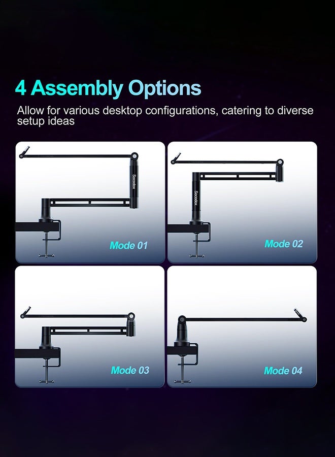 WALALLA Low Profile Microphone Boom Arm - 360° Rotatable & Foldable Design with 1.5kg Load Capacity, Heavy Duty Stand Compatible with Blue Yeti (Includes 3/8" to 5/8" Adapter) - Image 3