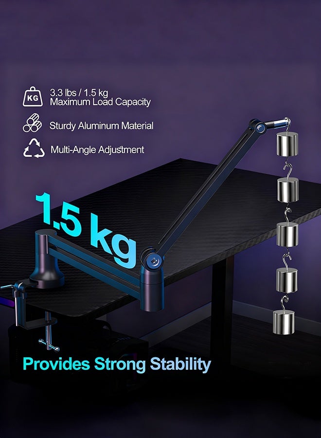 WALALLA Low Profile Microphone Boom Arm - 360° Rotatable & Foldable Design with 1.5kg Load Capacity, Heavy Duty Stand Compatible with Blue Yeti (Includes 3/8" to 5/8" Adapter) - Image 4
