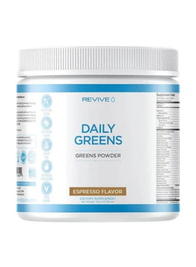 Revive Daily Greens Powder - Wheatgrass, Spirulina & Chlorella Superfood Blend for Energy, Vitality & General Wellness, Espresso Flavor, 510g - Image 1