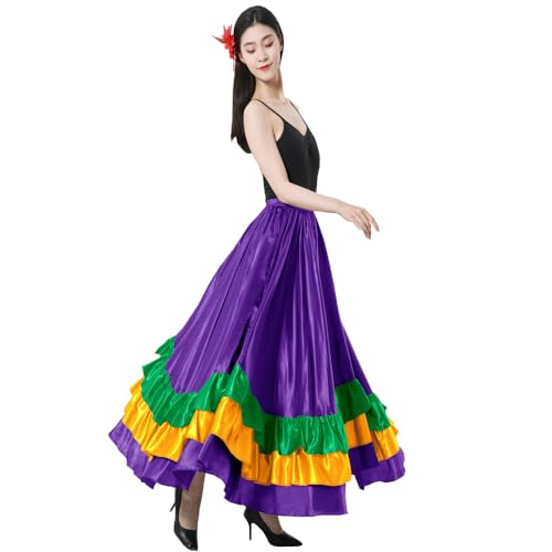 Backgarden Ruffles Satin Long Belly Dance Skirt for Mardi Gras Carnival Party Prom Folklorico Costume - Image 2