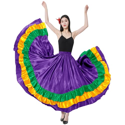 Backgarden Ruffles Satin Long Belly Dance Skirt for Mardi Gras Carnival Party Prom Folklorico Costume - Image 5