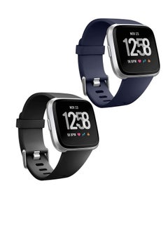 Strap Compatible With Fitbit Versa/Versa 2/Fitbit Versa Lite. It Is Suitable For Ladies And Men. Classic Soft Silicone Sports Strap. Adjustable Wrist Strap (2 Straps, Black And Blue)