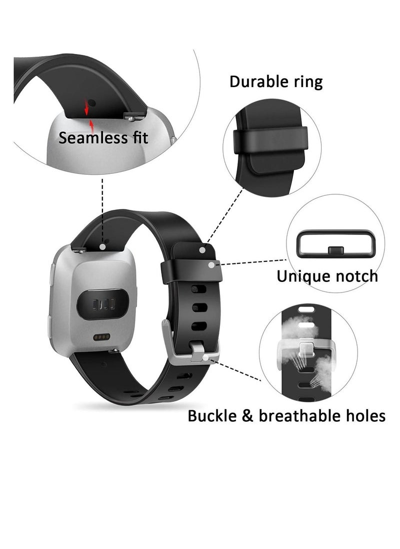 Excefore - Strap Compatible With Fitbit Versa/Versa 2/Fitbit Versa Lite. It Is Suitable For Ladies And Men. Classic Soft Silicone Sports Strap. Adjustable Wrist Strap (2 Straps, Black And Blue) - Image 1