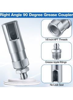 Generic Grease Gun Coupler with 1/8 inch NPT Threads, Push on Slotted Right Angle 90 Degree Grease Coupler Fits Standard 1/8 inch NPT Grease Hoses, 2.1 Inch Length  - Image 3