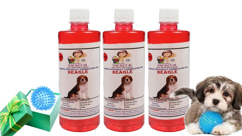 swacch Shampoo | Puppy Safe Shampoo | PH Balanced | Ditch to Itch for Beagle Dog Shampoo 500ml Pack of 3 (Jasmine) + Spike Ball Chew Toy Combo Pack - Image 1