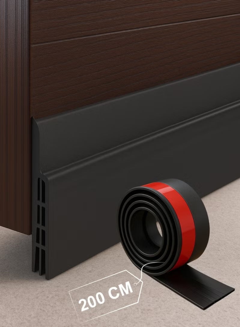 أوجا مانع تيار الهواء للباب، طول 200 سم، عازل للباب من الأسفل، حاجز تيار للباب الداخلي والخارجي، مانع غبار وعازل ضوضاء وعازل للطقس (أسود) - Image 1