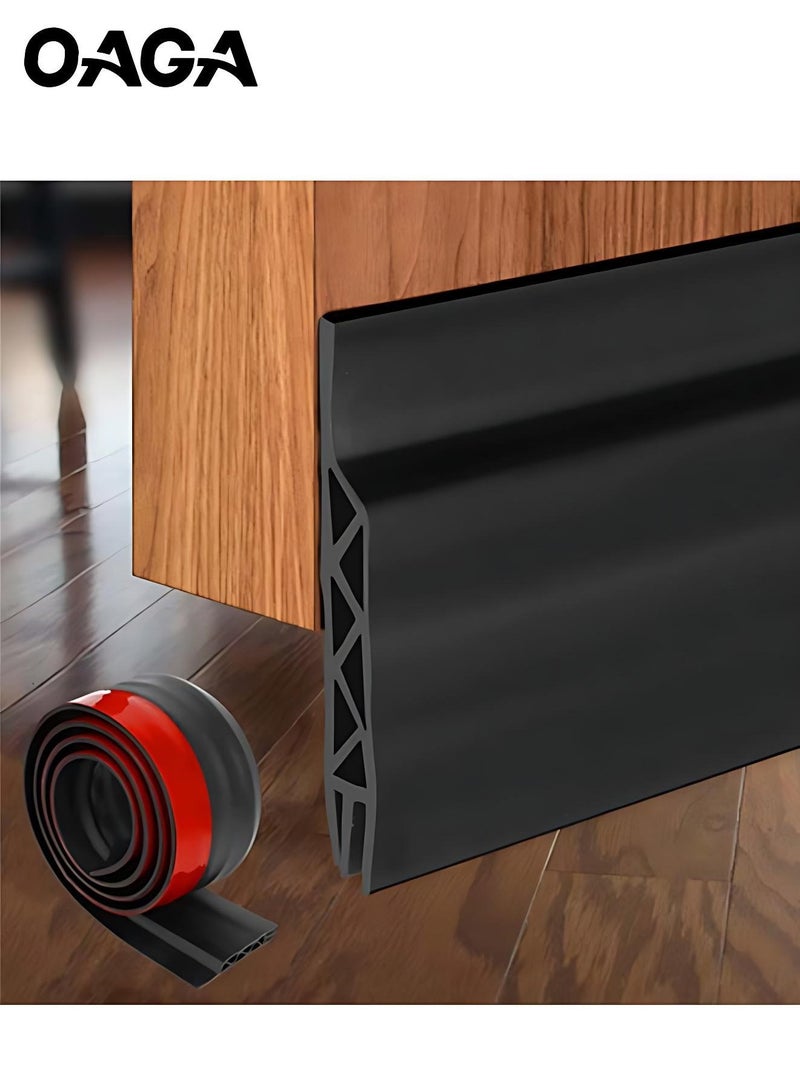 أوجا مانع تيار الهواء للباب، طول 200 سم، عازل للباب من الأسفل، حاجز تيار للباب الداخلي والخارجي، مانع غبار وعازل ضوضاء وعازل للطقس (أسود) - Image 2
