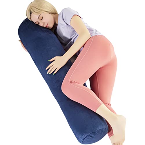 1 MIDDLE ONE Body Pillow for Adults, Bolster Pillow with Removable Velvet Cover, Long Round Cervical Roll Pillow, 47" x 7.87", Blue - Image 1