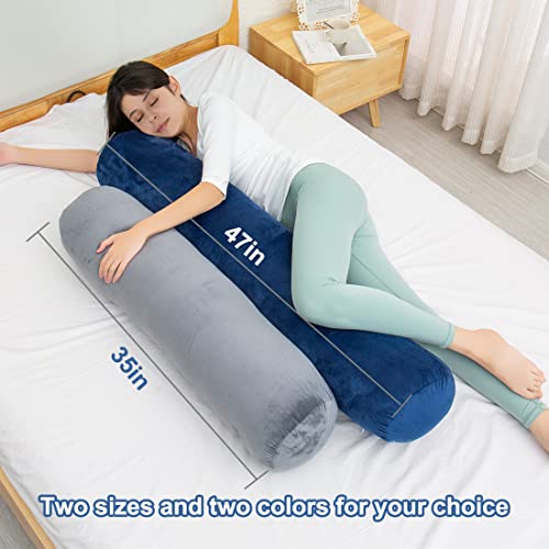 1 MIDDLE ONE Body Pillow for Adults, Bolster Pillow with Removable Velvet Cover, Long Round Cervical Roll Pillow, 47" x 7.87", Blue - Image 2