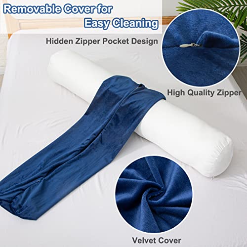 1 MIDDLE ONE Body Pillow for Adults, Bolster Pillow with Removable Velvet Cover, Long Round Cervical Roll Pillow, 47" x 7.87", Blue - Image 4