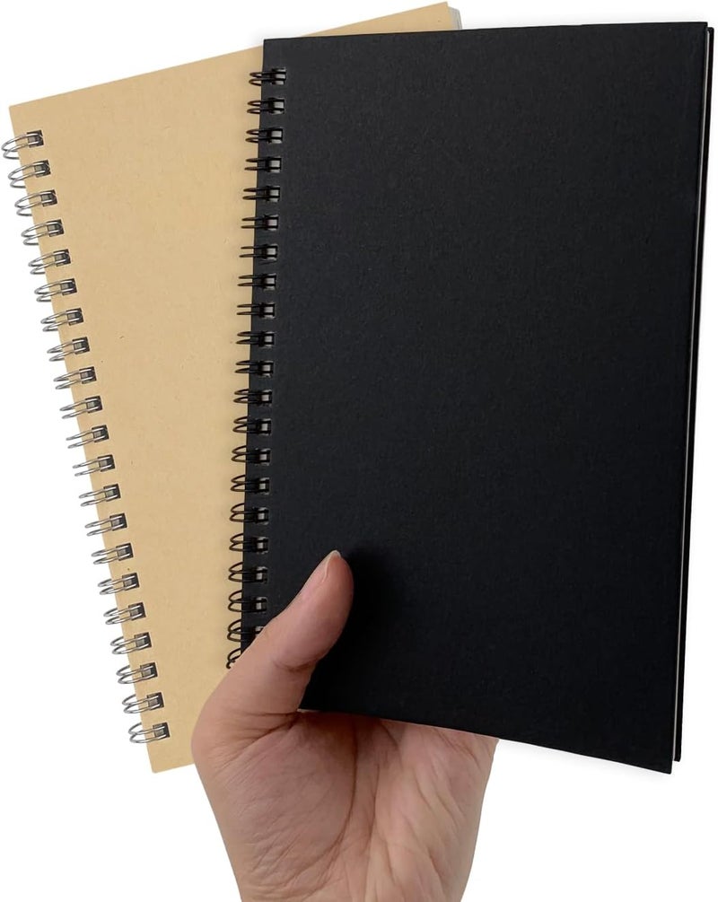 DSTELIN Sketch Coil Notebook Set 120 Pages 60 Sheets 2Pack with 1 Black and 1 Brown Hardcover 1150GSM Cardstock 75 x 51 Inches 100GSM Paper  - Image 1