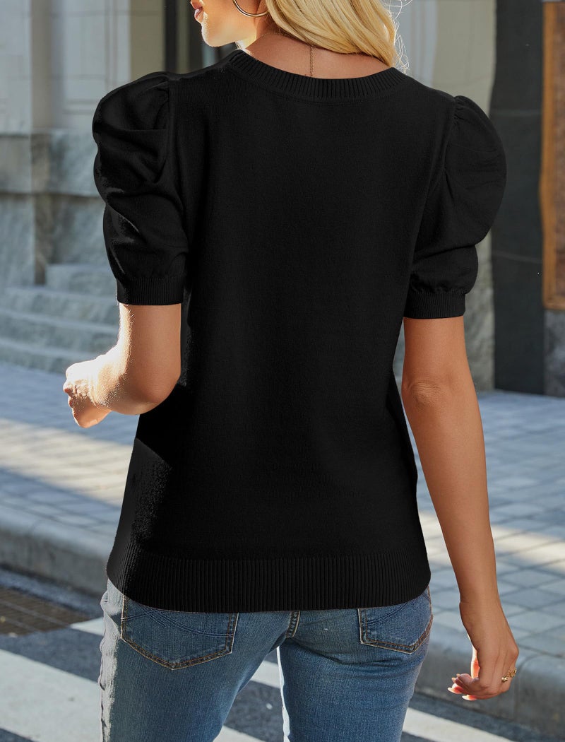 Sampeel Blouses for Women Womens Dressy Casual Short Sleeve Sweaters Spring Tops Summer Outfits Black Teacher Work Shirts Office Ladies Top and Blouses XL - Image 5