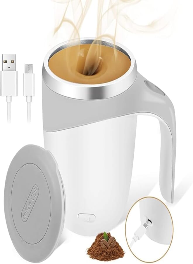 FYCAN USB Self Stirring Mug Rechargeable 380ml Coffee Mugs 304 Stainless Steel Auto Magnet Mug with Lid Mixing Cup for Coffee Tea Hot Chocolate Milk Cocoa Protein Powder Home Office Travel Mixer Cup_1
