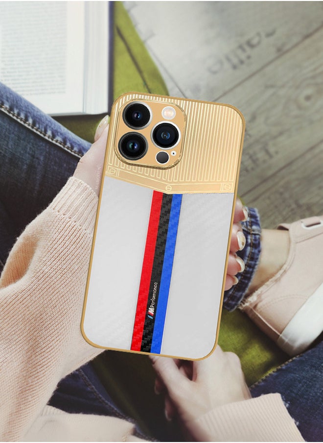 CATANES iPhone 13 Pro Max Luxury Gold Plated Case Hybrid Electroplated Frame Back Cover with Carbon Fiber Pattern  - Image 4