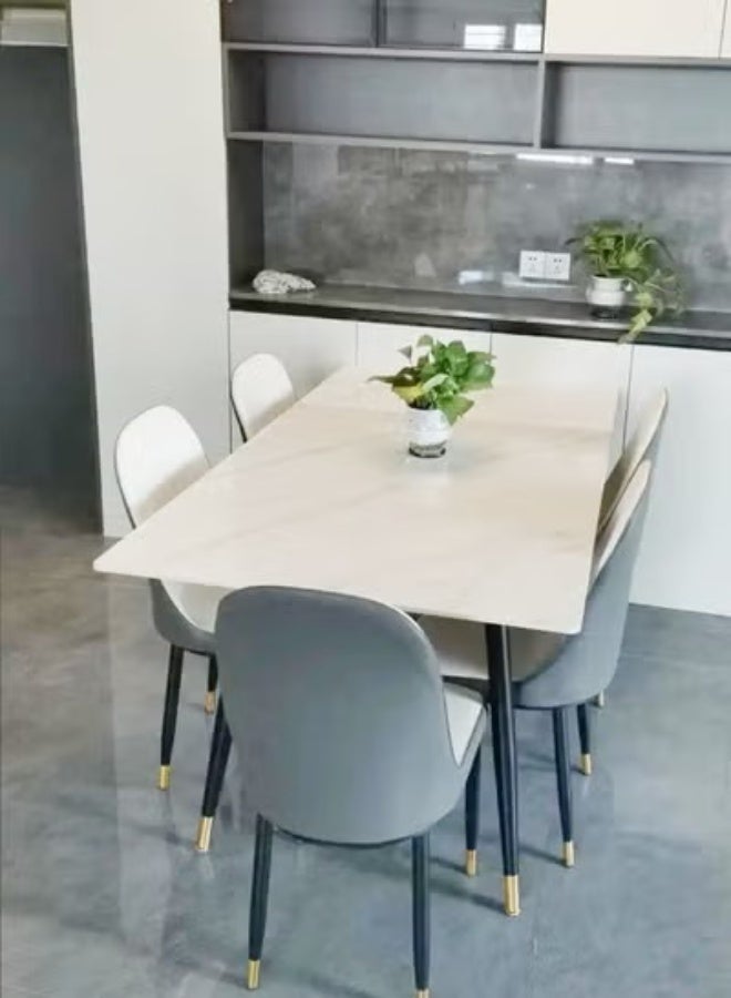 سي آند سي هوم طاولة طعام صناعية حديثة متعددة الأغراض مستطيلة قياسية مصنوعة من الحجر الصناعي المتكلس مع 4 كراسي منحنية مقعرة للمطبخ والحمام، بمقاس 120 × 60 × 75 و40 × 42 × 86 سم - Image 2