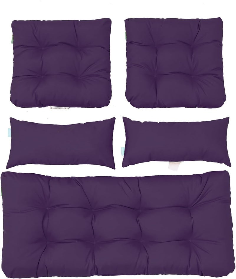 QILLOWAY Outdoor Patio Wicker Seat Cushions Group Loveseat/Two U-Shape/Two Lumbar Pillows for Patio Furniture,Wicker Loveseat,Bench,Porch,Settee of 5 (Purple) - Image 1