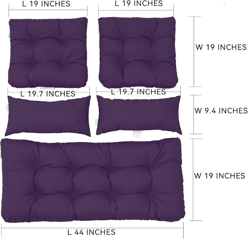 QILLOWAY Outdoor Patio Wicker Seat Cushions Group Loveseat/Two U-Shape/Two Lumbar Pillows for Patio Furniture,Wicker Loveseat,Bench,Porch,Settee of 5 (Purple) - Image 2