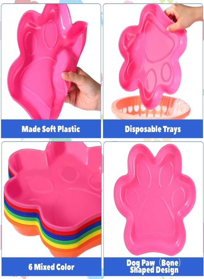 Nitial 60 Pcs Dog Paw Serving Trays, Plastic Puppy Paw Print Birthday Party Plates Patrol Colorful Disposable Pet Party Decorations Tableware Supplies(Bright Color) - Image 3