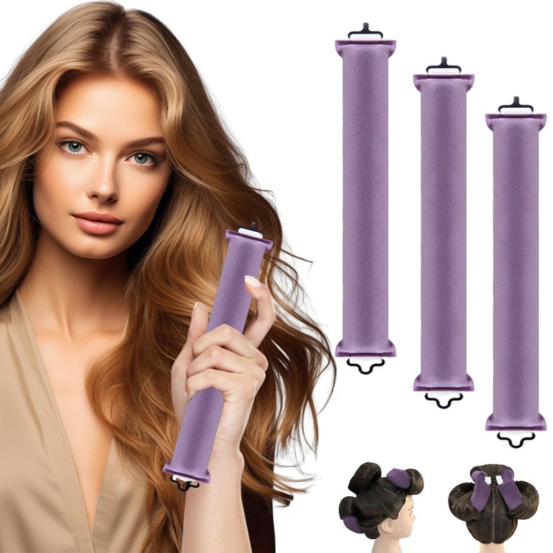 Spoken Heatless Hair Curler (3 Sets), Flexible Curling Rod with Hook, Satin Rollers for All Hair Types, No Heat Curls to Sleep for Curl Rods, Heatless Curls for Blowout Hair (Purple) - Image 1