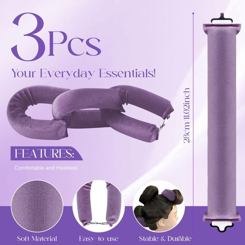 Spoken Heatless Hair Curler (3 Sets), Flexible Curling Rod with Hook, Satin Rollers for All Hair Types, No Heat Curls to Sleep for Curl Rods, Heatless Curls for Blowout Hair (Purple) - Image 2