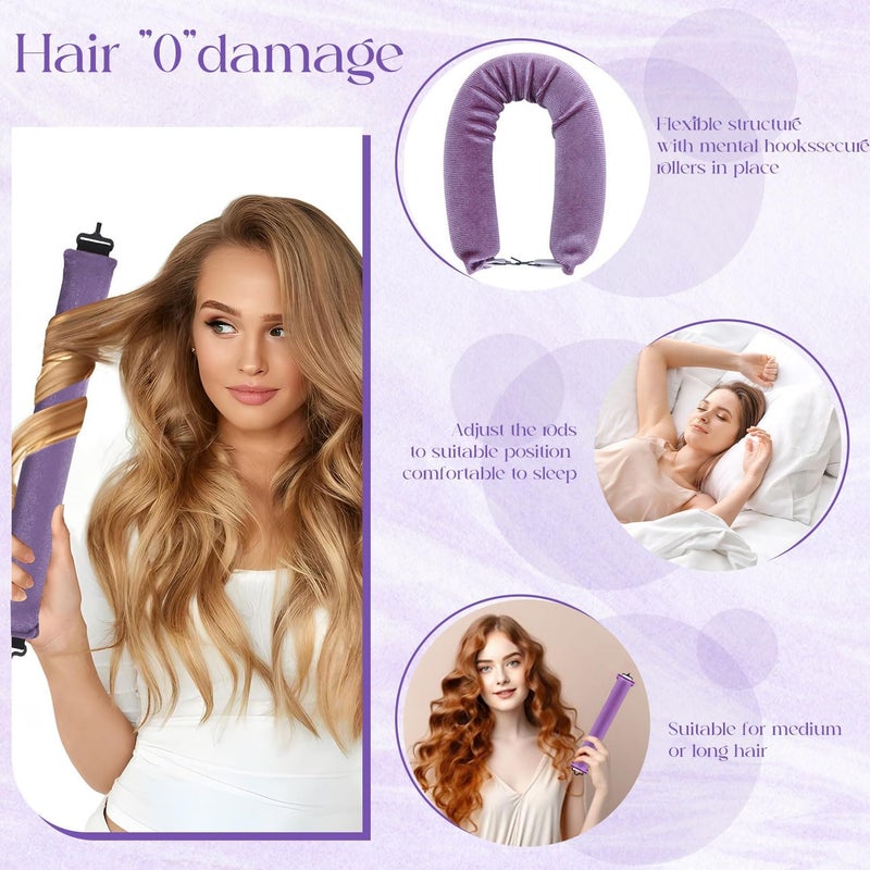 Spoken Heatless Hair Curler (3 Sets), Flexible Curling Rod with Hook, Satin Rollers for All Hair Types, No Heat Curls to Sleep for Curl Rods, Heatless Curls for Blowout Hair (Purple) - Image 4
