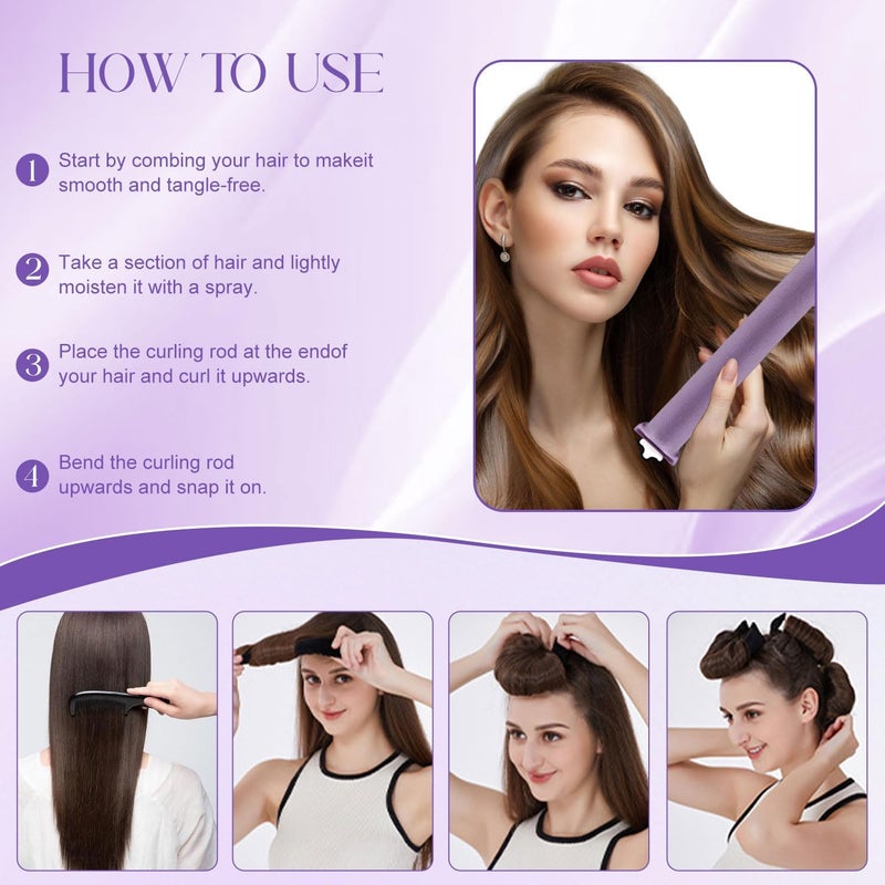 Spoken Heatless Hair Curler (3 Sets), Flexible Curling Rod with Hook, Satin Rollers for All Hair Types, No Heat Curls to Sleep for Curl Rods, Heatless Curls for Blowout Hair (Purple) - Image 5