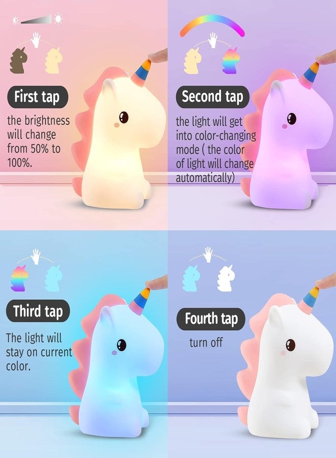 Pamidhar Cute Silicone Unicorn Night Light for Kids, USB Rechargeable 3 Step Dimmable Night Light, 7 Colour Changing Touch Sensor Squishy Mini Nursery Lamp for Baby Bedroom Decor - Image 5