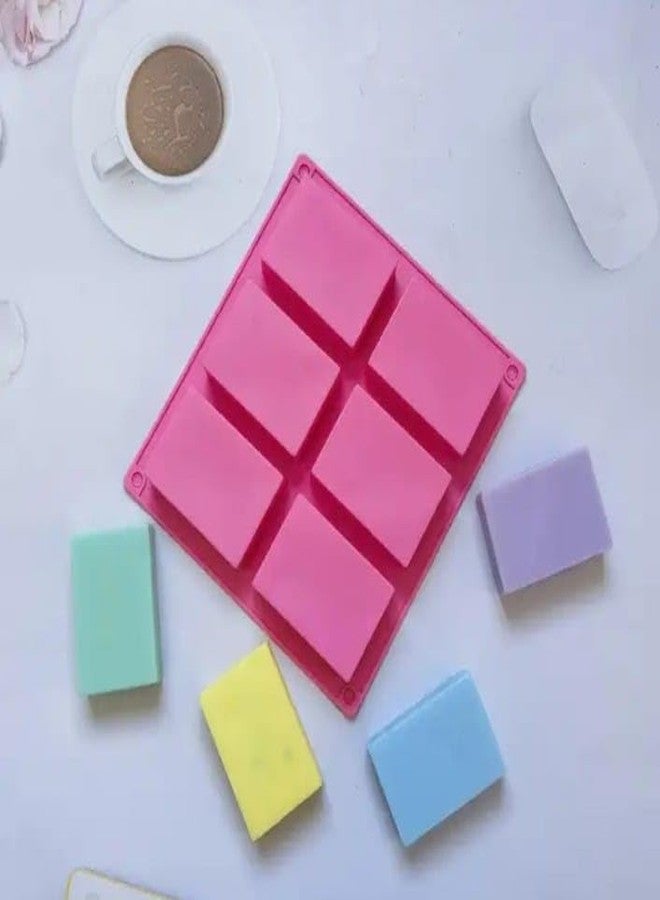 TP Incorp Rectangle Silicone Soap Mold, 6 Cavities, Multi-Purpose Baking Mould for Cake, Chocolate, Ice Cubes, Pink - Image 1