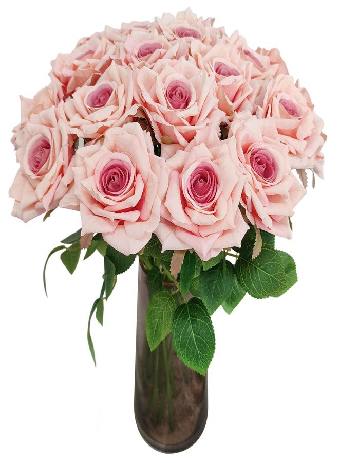 ATFL Fake Roses Artificial Flowers Bulk,3D Simulated Flowers,20 Pcs Artificial Silk Roses Flowers with Stems for Wedding Arrangement Centerpieces Party Home Table Decorations (20, Light Pink) - Image 4