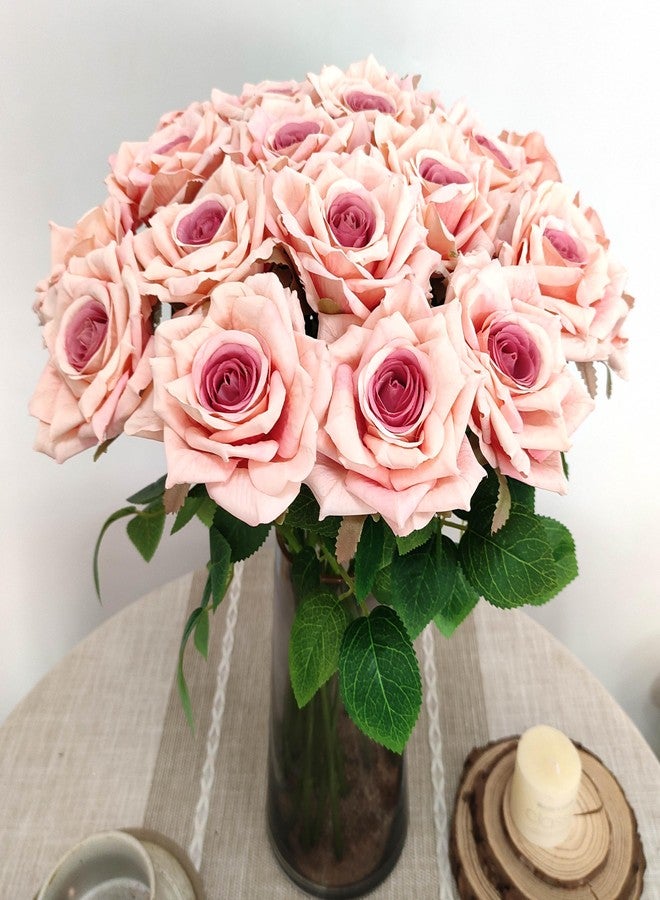 ATFL Fake Roses Artificial Flowers Bulk,3D Simulated Flowers,20 Pcs Artificial Silk Roses Flowers with Stems for Wedding Arrangement Centerpieces Party Home Table Decorations (20, Light Pink) - Image 5