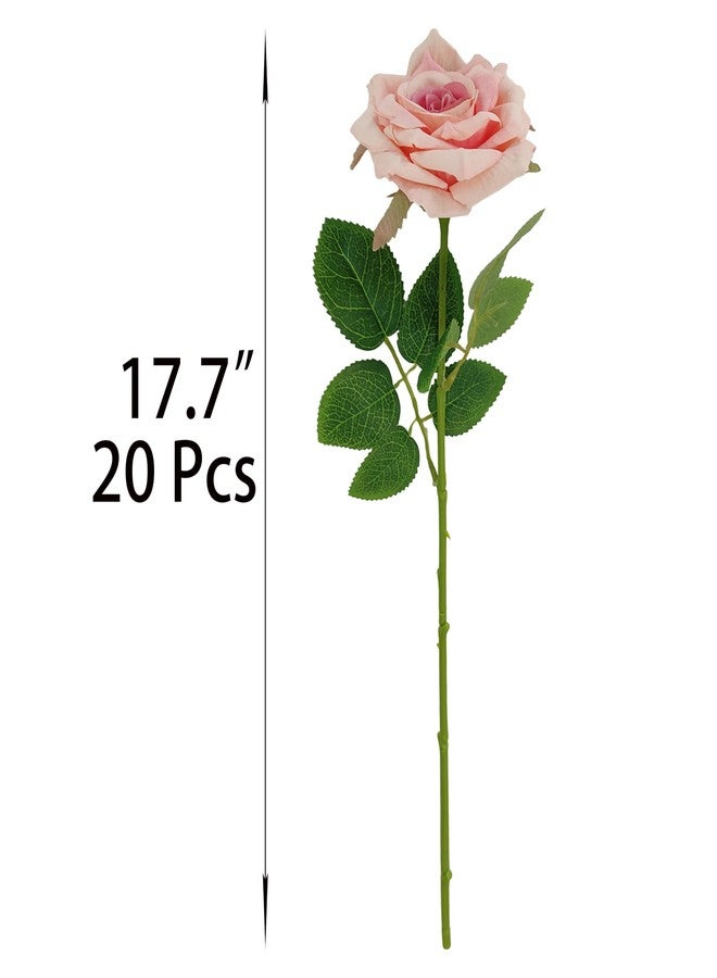 ATFL Fake Roses Artificial Flowers Bulk,3D Simulated Flowers,20 Pcs Artificial Silk Roses Flowers with Stems for Wedding Arrangement Centerpieces Party Home Table Decorations (20, Light Pink) - Image 2