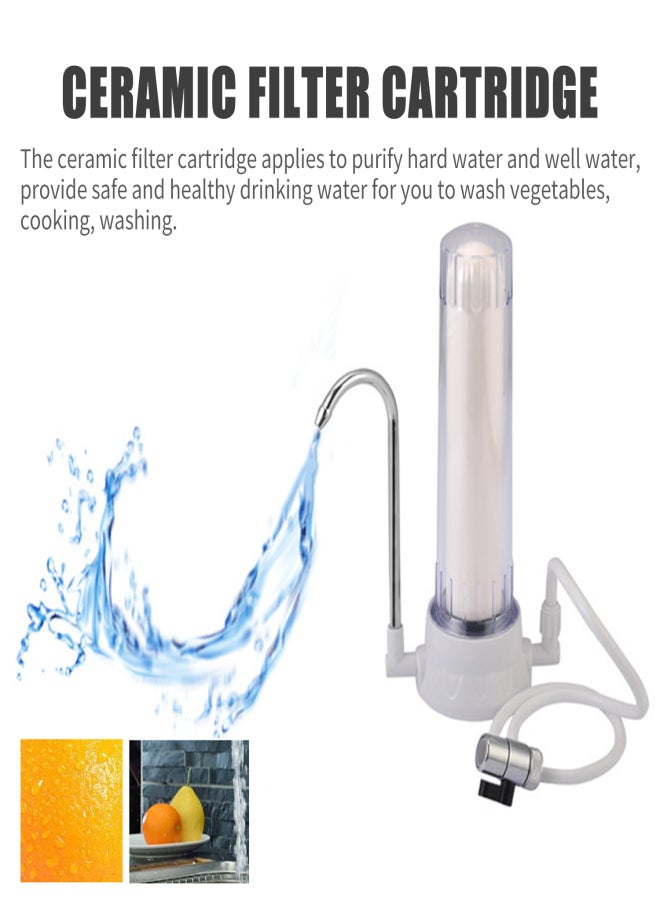 Countertop Water Filter Faucet Water Filter with Ceramic Cartridge Water Tap Filtration System for Hard Water Reduces Lead Fluoride Chlorine Easy Installation Water Purifier for Home Kitchen Bathroom - Image 3