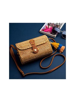 Handwoven Round Rattan Bag Shoulder Leather Straps Natural Chic Hand  NATURALNEO: Handbags