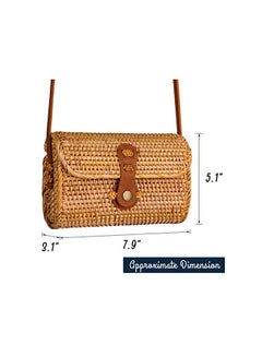Handwoven Round Rattan Bag Shoulder Leather Straps Natural Chic Hand  NATURALNEO: Handbags