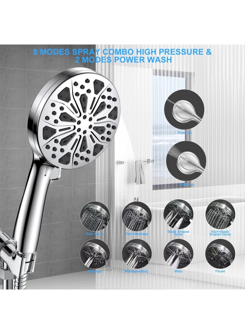 Cobest Shower Heads with Handheld Spray Combo, Powerful Shower Sprayer, 10 Spray Mode Shower Head Adjustable Bracket, for Tubs Tiles Walls Pets Cleaning - Image 2