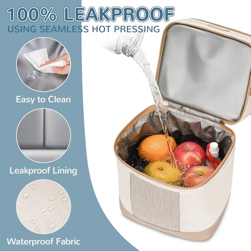 Mancro Breastmilk Cooler Bag with Ice Pack, Double Layer Insulated Baby Bottles Bag Fits 6 Bottles Up to 9 Ounces, Portable Breast Pump Cooler Travel Bag for Daycare and Nursing Moms, Beige - Image 3