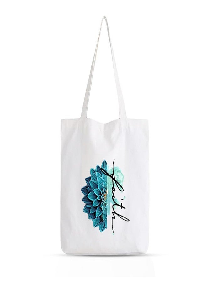Clapcart Zipper Tote Bag for Women | Printed Multipurpose Poly-Cotton Bags | Cute Hand Bag With Zip for Girls (Faith Print) - Image 1