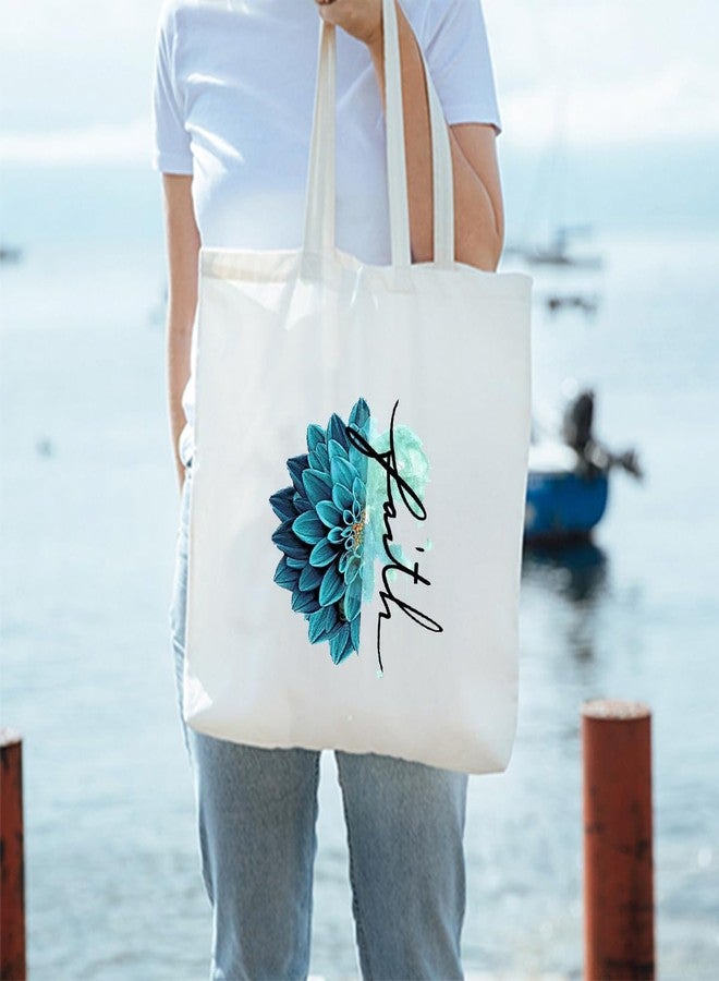 Clapcart Zipper Tote Bag for Women | Printed Multipurpose Poly-Cotton Bags | Cute Hand Bag With Zip for Girls (Faith Print) - Image 2