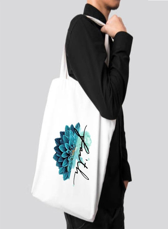 Clapcart Zipper Tote Bag for Women | Printed Multipurpose Poly-Cotton Bags | Cute Hand Bag With Zip for Girls (Faith Print) - Image 3