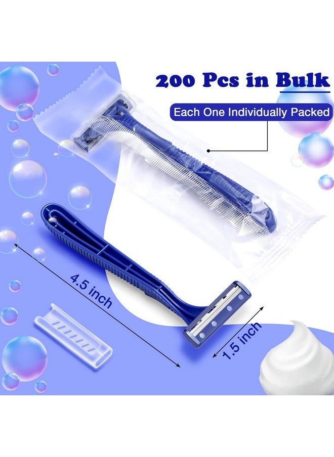 Chumia 200 Pieces Disposable Razor Bulk For Men Individually Wrapped Twin Blades Shaving Razor Mens Razors For Shaving Safety Hotel Guest House Travel Home Use Portable Blue  - Image 3