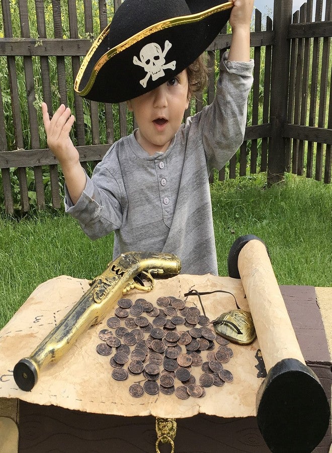 Dingion 100 Pcs Plastic Gold Coins Set Pirate Coins Fake Toy Tokens Treasure Coins Reward Gifts Replica Spanish Doubloons for Board Games Pirate Treasure Chest Party Favors (Bronze) - Image 3