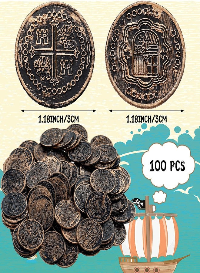 Dingion 100 Pcs Plastic Gold Coins Set Pirate Coins Fake Toy Tokens Treasure Coins Reward Gifts Replica Spanish Doubloons for Board Games Pirate Treasure Chest Party Favors (Bronze) - Image 5
