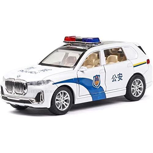 DARVICE Police car 132 X5 Police Toy Car Diecast Metal Car Light Sound Pullback Openable Door, White - Image 1
