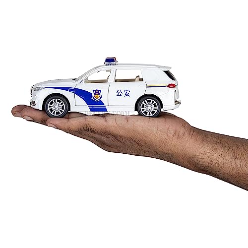 DARVICE Police car 132 X5 Police Toy Car Diecast Metal Car Light Sound Pullback Openable Door, White - Image 4