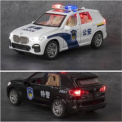 DARVICE Police car 132 X5 Police Toy Car Diecast Metal Car Light Sound Pullback Openable Door, White - Image 5